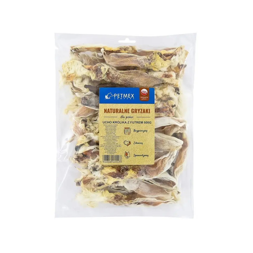 ⁨PETMEX dog chew Rabbit ear with fur 500g⁩ at Wasserman.eu