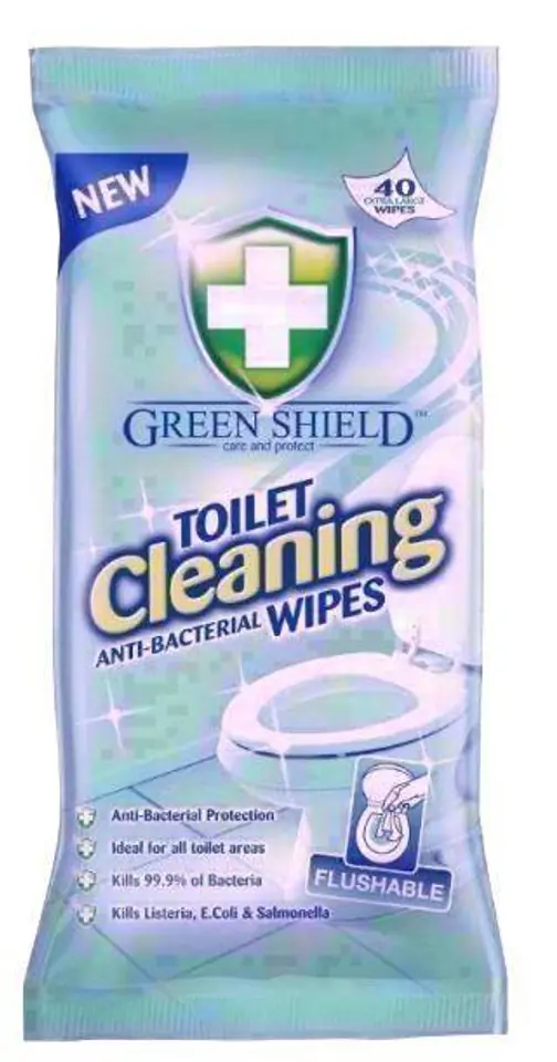 ⁨GREEN Toilet Cleaning Wipes 40pcs SHIELD TOILET CLEANING WIPES⁩ at Wasserman.eu