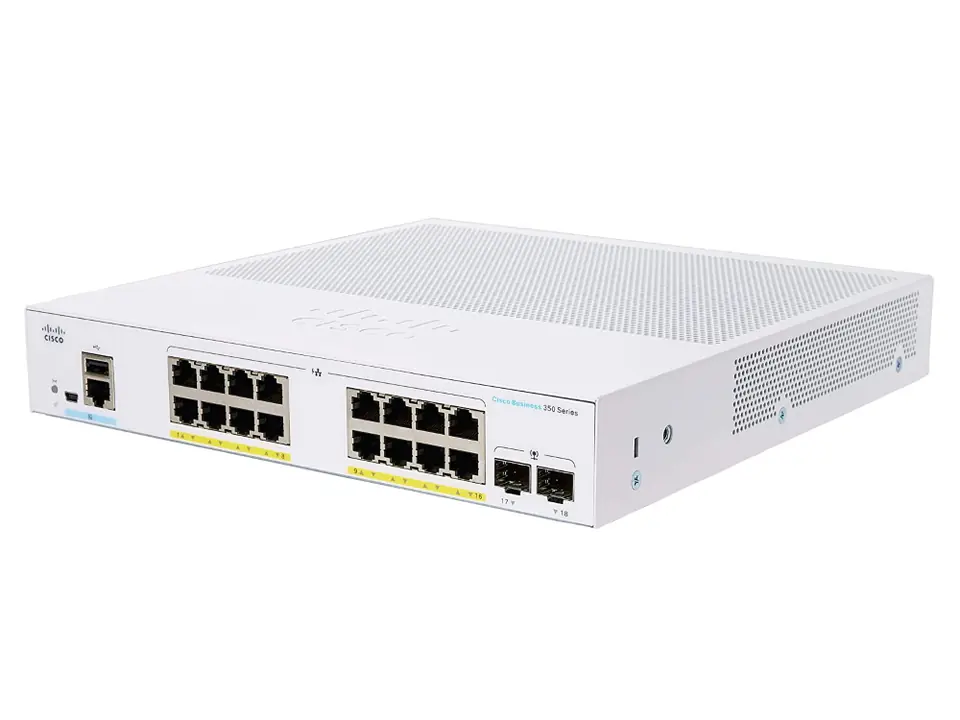 ⁨Cisco CBS350-16P-2G-EU network switch Managed L2/L3 Gigabit Ethernet (10/100/1000) Silver⁩ at Wasserman.eu