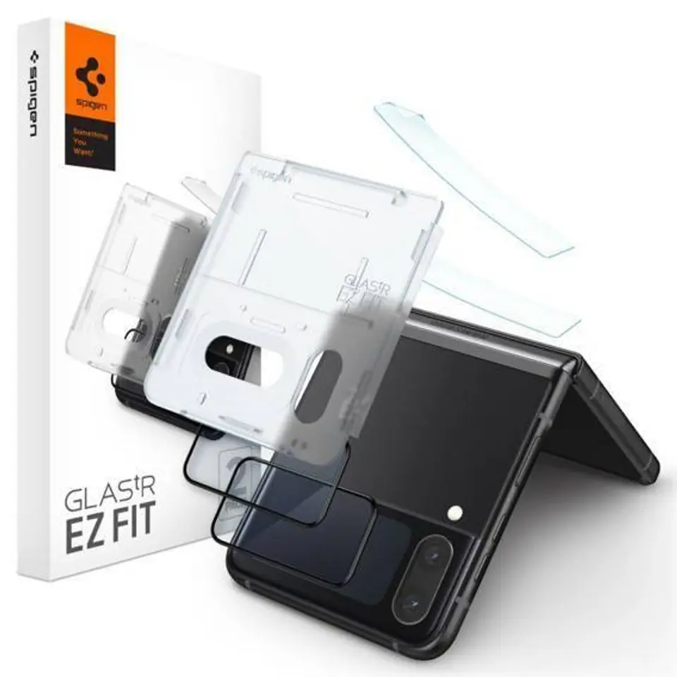 ⁨Tempered Glass GALAXY Z FLIP 4 Spigen Glass FC "EZ FIT" + Hinge Film 2-pack black⁩ at Wasserman.eu