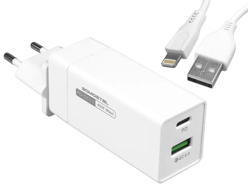 ⁨MAIN CHARGER 36W + CABLE IPHONE WHITE SOMOSTEL POWER DELIVERY SMS-A80 POWER DELIVERY⁩ at Wasserman.eu