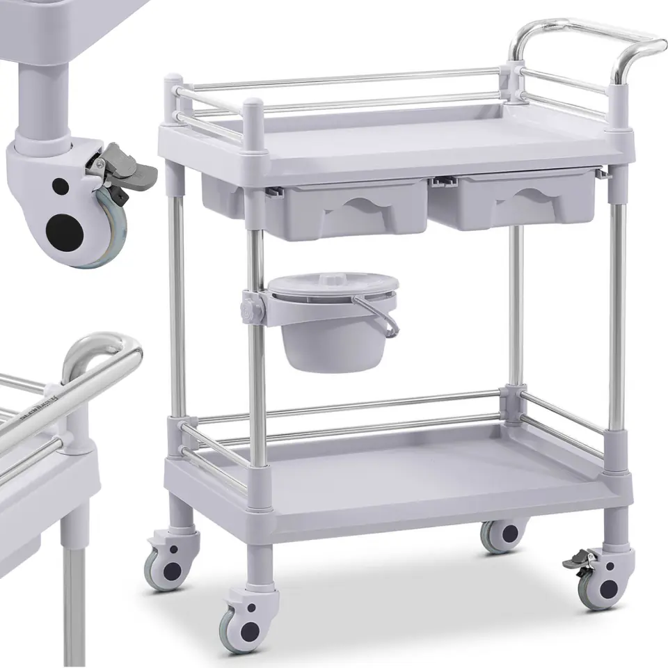 ⁨Medical laboratory treatment trolley 2 shelves 2 drawers basket⁩ at Wasserman.eu