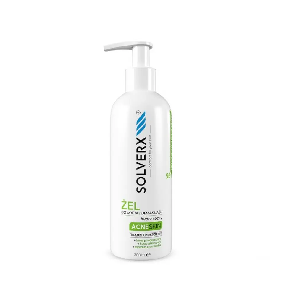 ⁨Solverx Acne Skin Żel do mycia i demakijażu twarzy i oczu - przeciwtrądzikowy 200ml⁩ w sklepie Wasserman.eu