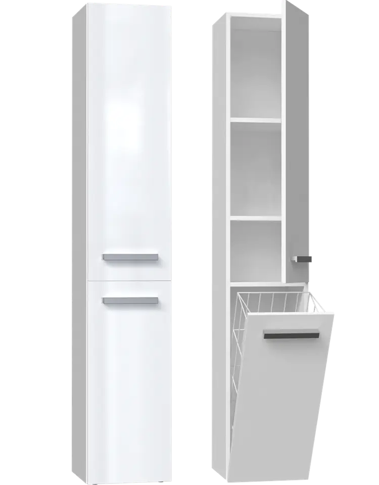 ⁨BATHROOM CABINET BOOKCASE POST BASKET NEL IV WHITE GLOSS⁩ at Wasserman.eu