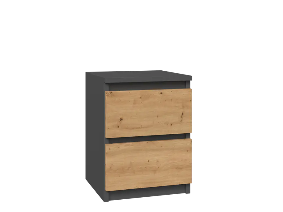 ⁨Topeshop M2 ANTRACYT/ARTISAN nightstand/bedside table 2 drawer(s) Anthracite, Oak, Wood⁩ at Wasserman.eu