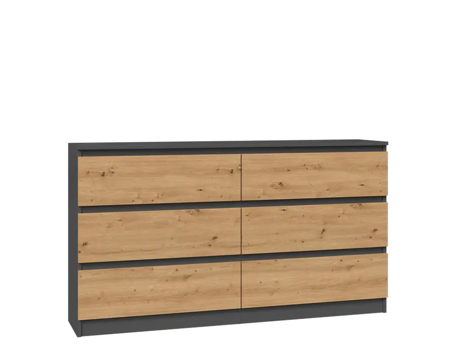 ⁨MALLOW CHEST OF DRAWERS 6 DRAWERS M6 140 - ANTHRACITE / ARTISAN OAK⁩ at Wasserman.eu