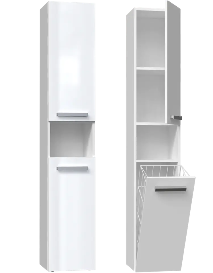 ⁨BATHROOM CABINET BOOKCASE POST BASKET NEL III WHITE GLOSS⁩ at Wasserman.eu