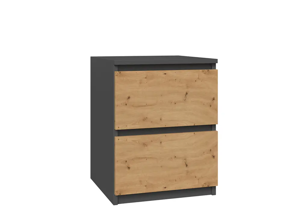 ⁨BEDSIDE TABLE CABINET 2 DRAWERS W2 ANTHRACITE / ARTISAN OAK⁩ at Wasserman.eu