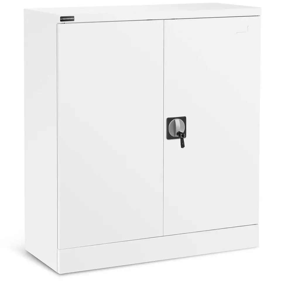 ⁨Metal office cabinet for documents files with key lock 2-shelf WHITE⁩ at Wasserman.eu