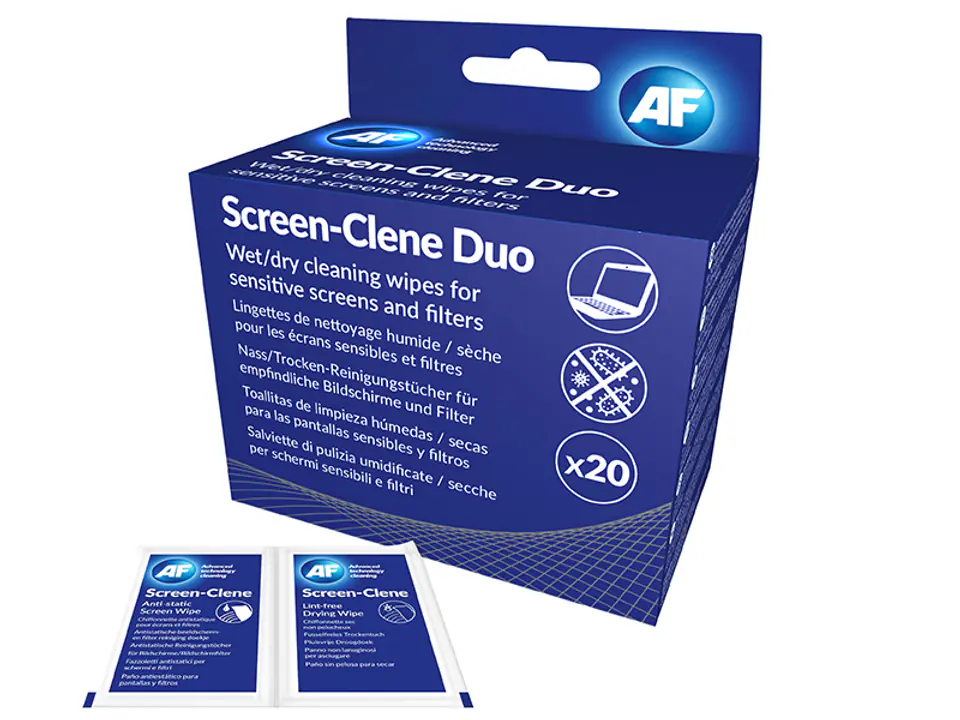 ⁨Chusteczki czyszczące AF SCREEN CLENE DUO DRY & WET 20pairs⁩ w sklepie Wasserman.eu