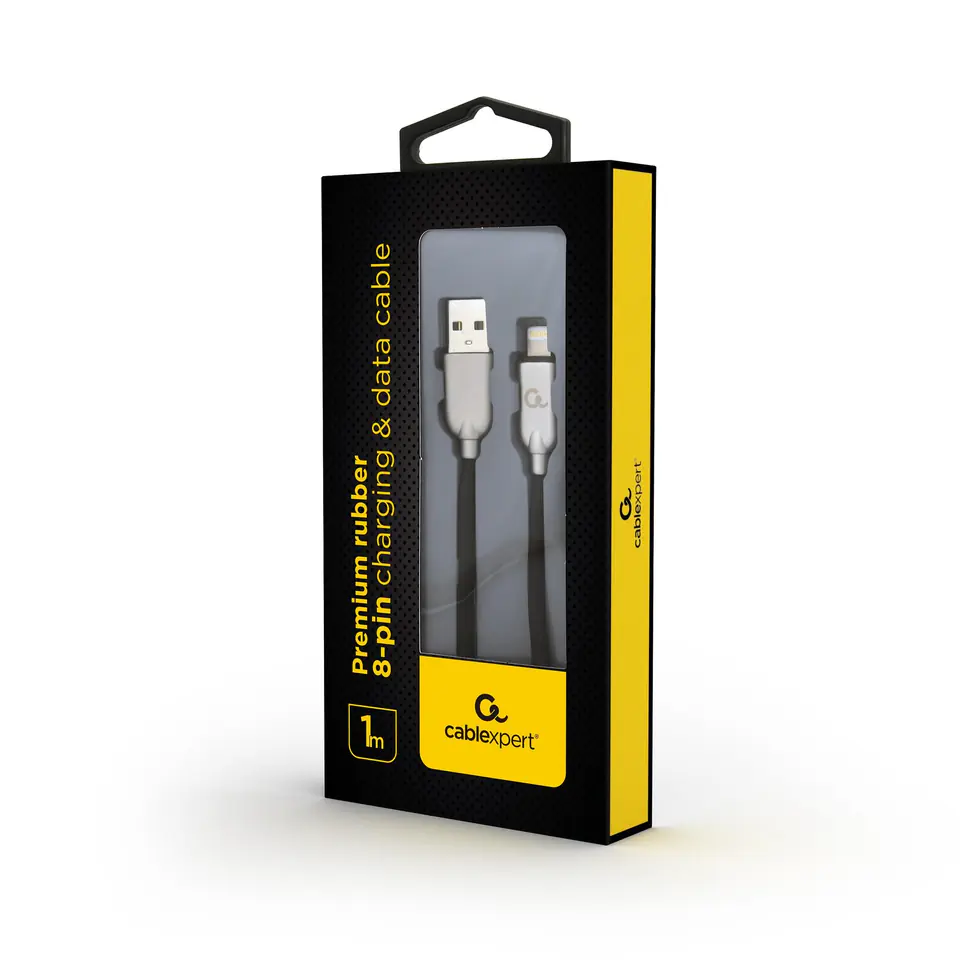 ⁨USB 2.0 cable (AM/8-pin lightning M) 1m rubber braid black Gembird⁩ at Wasserman.eu