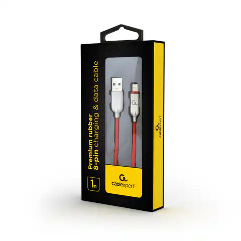 ⁨Kabel USB 2.0 (AM/8-pin lightning M) 1m oplot gumowy czerwony Gembird⁩ w sklepie Wasserman.eu