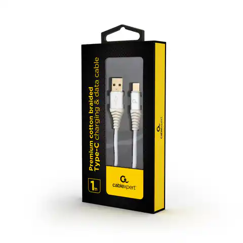 ⁨Kabel USB 2.0 - typ C (AM/CM) oplot tekstylny 1m biały Gembird⁩ w sklepie Wasserman.eu