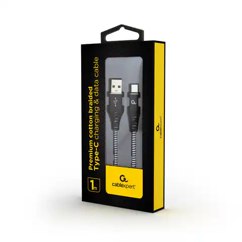 ⁨Kabel USB 2.0 - typ C (AM/CM) oplot tekstylny 1m czarno-biały Gembird⁩ w sklepie Wasserman.eu