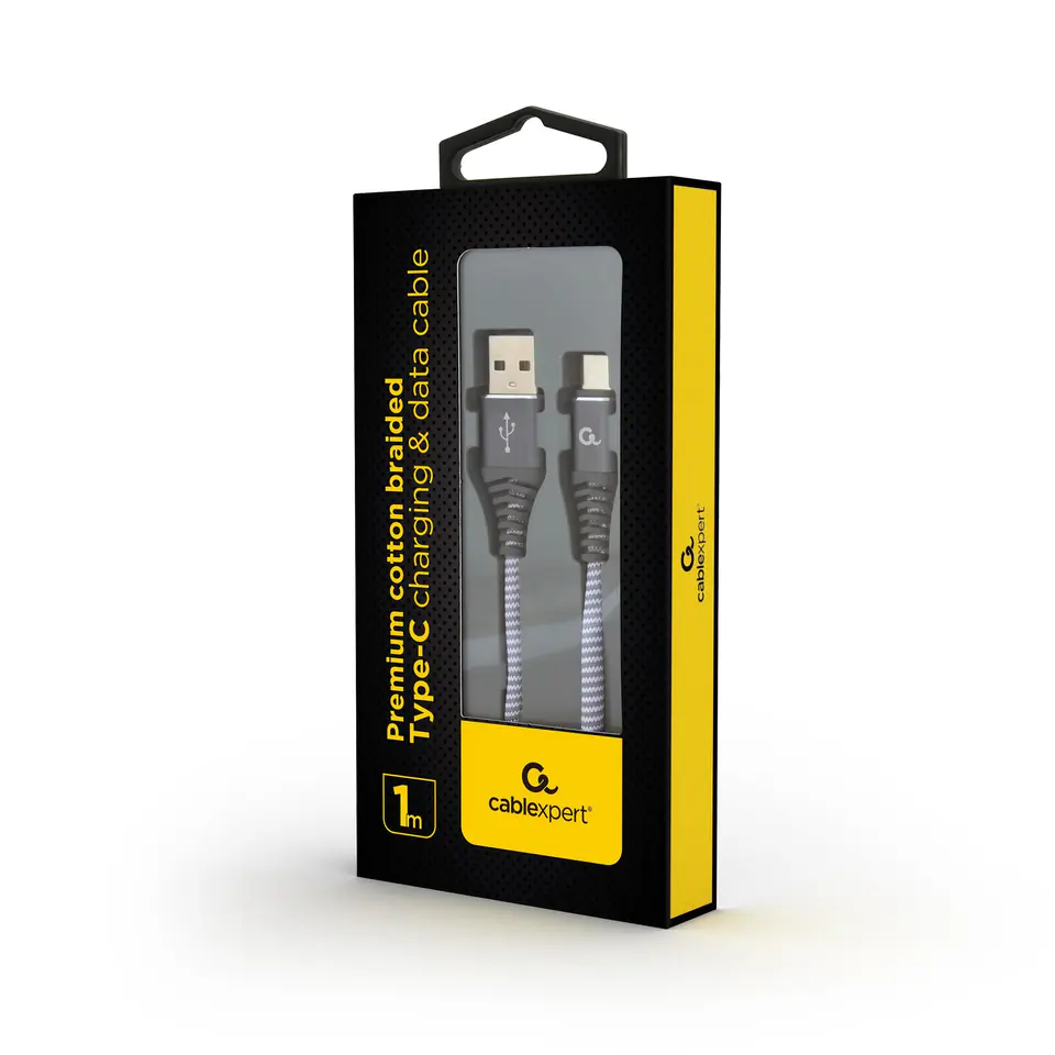 ⁨Kabel USB 2.0 - typ C (AM/CM) oplot tekstylny 1m grafitowo-biały Gembird⁩ w sklepie Wasserman.eu