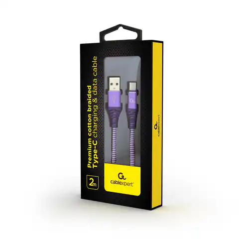 ⁨USB 2.0 cable - type C (AM/CM) textile braid 2m purple-white Gembird⁩ at Wasserman.eu