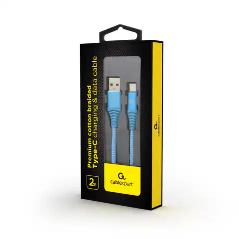 ⁨Kabel USB 2.0 - typ C(AM/CM) oplot tekstylny 2m turkusowo-biały Gembird⁩ w sklepie Wasserman.eu