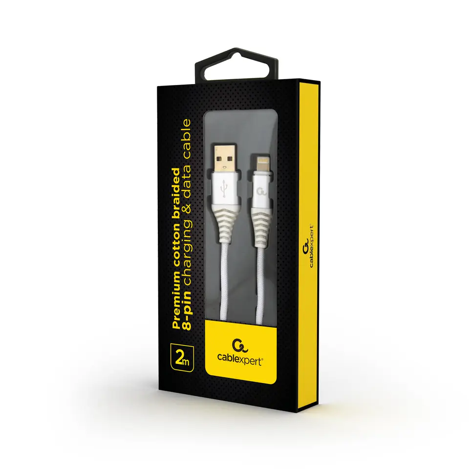 ⁨Kabel USB 2.0 (AM/8-pin lightning M) oplot tekstylny 2m biały Gembird⁩ w sklepie Wasserman.eu