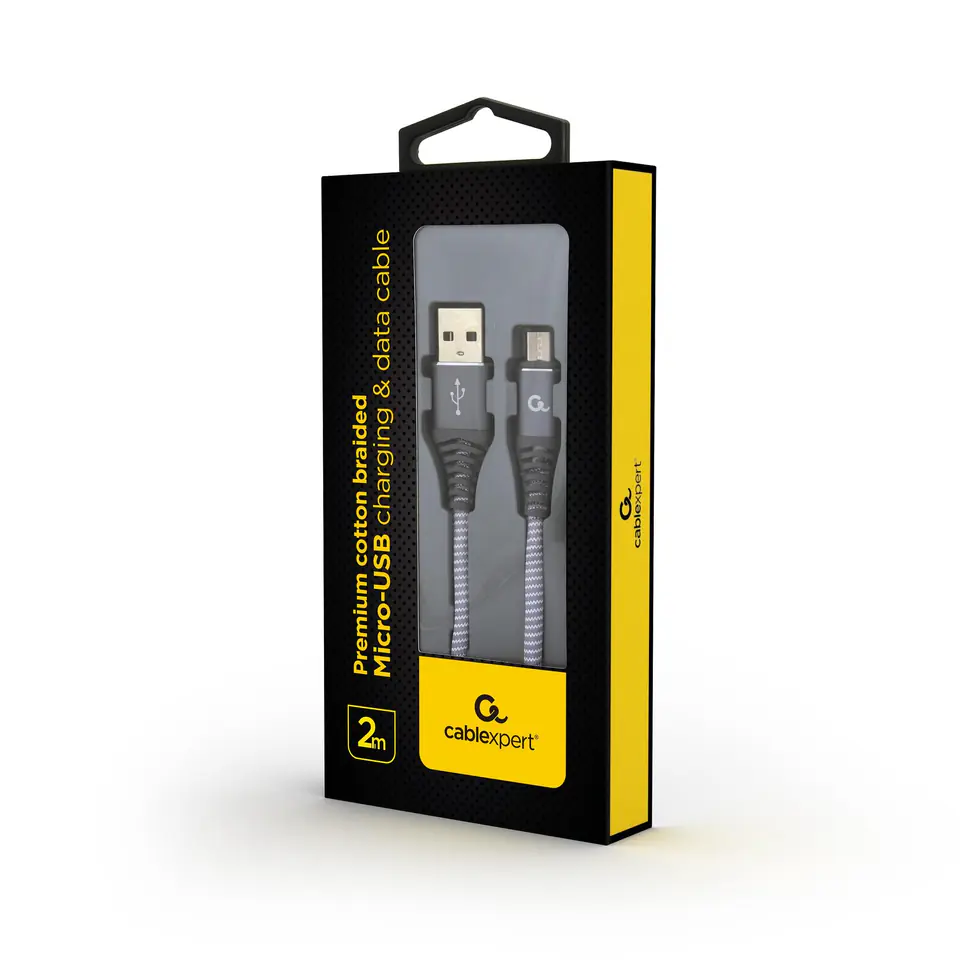 ⁨Kabel USB 2.0 (AM/microUSB M) 2m oplot tekstylny grafitowo-biały Gembird⁩ w sklepie Wasserman.eu