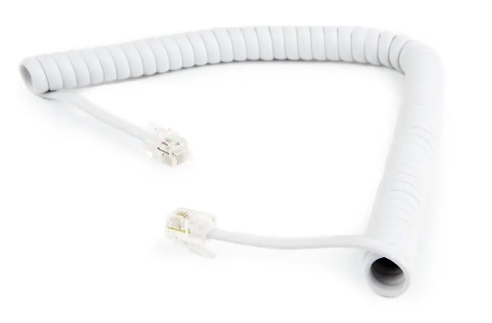 ⁨Gembird RJ10 4P4C Spiral Phone Cable 2m (white)⁩ at Wasserman.eu