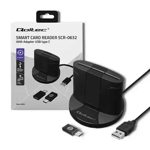 ⁨Qoltec 50632 Intelligent Smart ID chip card reader SCR-0632 | USB type C⁩ at Wasserman.eu