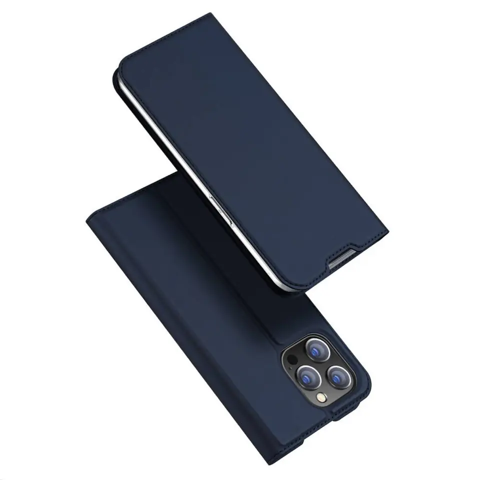 ⁨Case IPHONE 14 PRO MAX with Flap Eco Leather Dux Ducis Skin Leather navy blue⁩ at Wasserman.eu