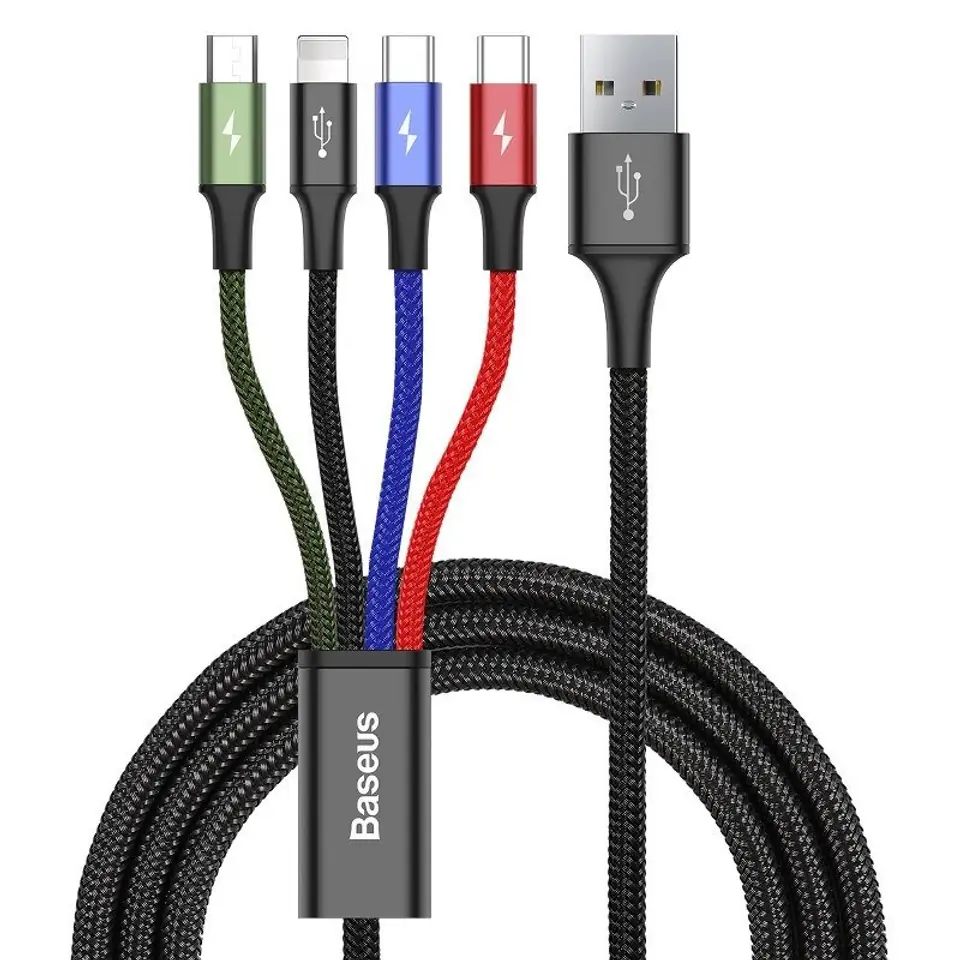 ⁨Kabel usb baseus fast 4w1 2xusb-c / lightning / micro 3,5a 1.2m (czarny)⁩ w sklepie Wasserman.eu