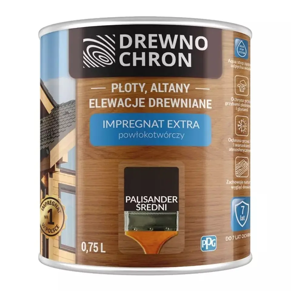 ⁨DREWNOCHRON IMPREGNAT POWŁOKOTWÓRCZY PALISANDER ŚREDNI 0.75L⁩ w sklepie Wasserman.eu