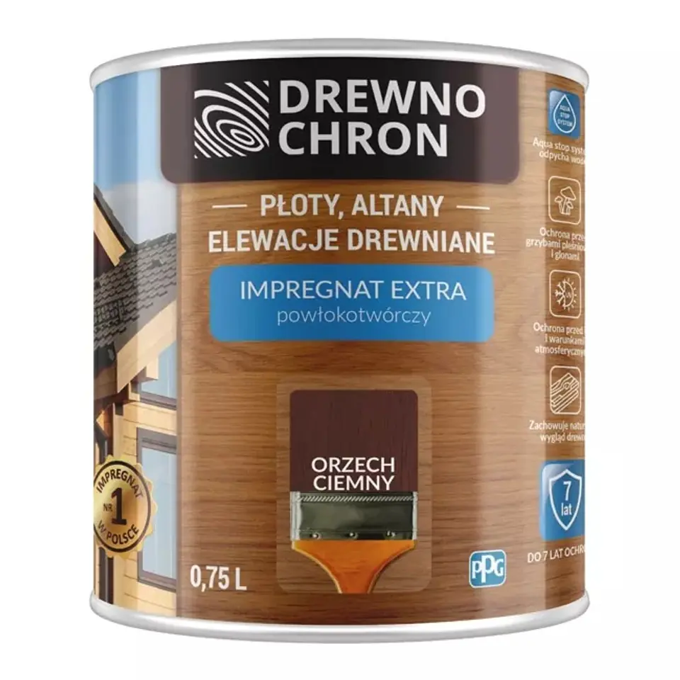 ⁨DREWNOCHRON IMPREGNAT POWŁOKOTWÓRCZY ORZECH CIEMNY 4.5L⁩ w sklepie Wasserman.eu