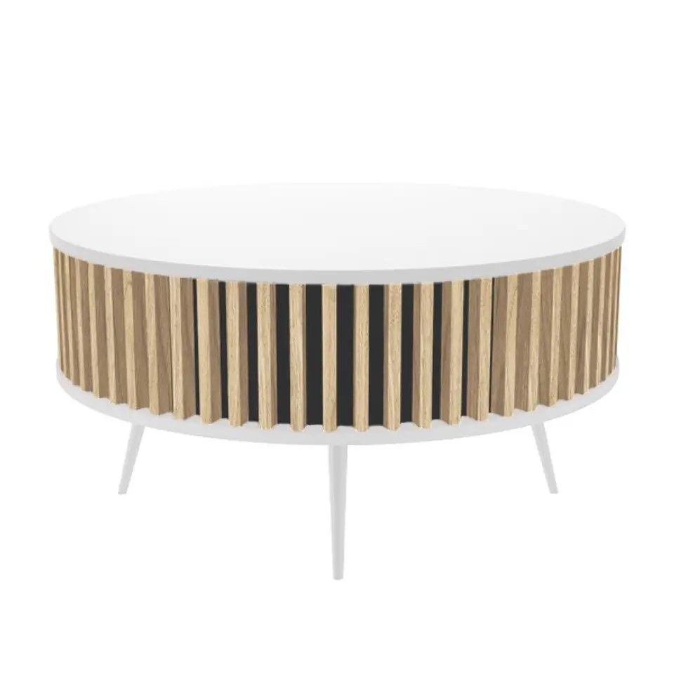 ⁨COFFEE TABLE RONDA ROUND WHITE OAK LAMELE LIVING ROOM⁩ at Wasserman.eu