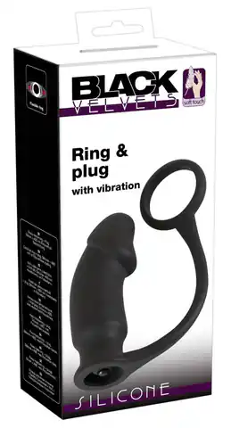 ⁨Korek analny silikonowy z wibracjami 14 cm + pierścień Black Velvets⁩ w sklepie Wasserman.eu