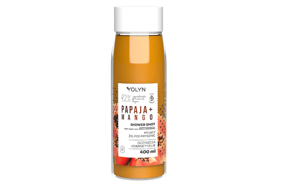 ⁨YOLYN Shower Shot Myjący Żel pod prysznic Papaja + Mango 400ml⁩ w sklepie Wasserman.eu