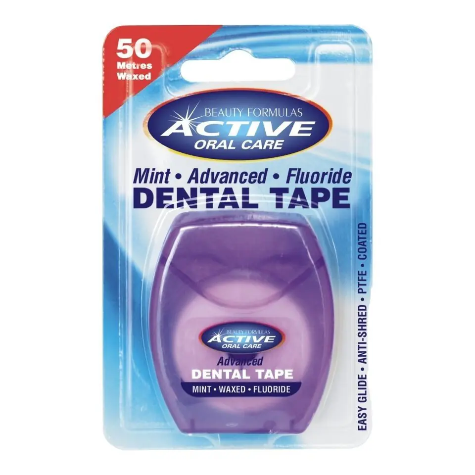 ⁨Beauty Formulas Active Oral Care Waxed dental tape with fluoride - mint 1op.-50m⁩ at Wasserman.eu