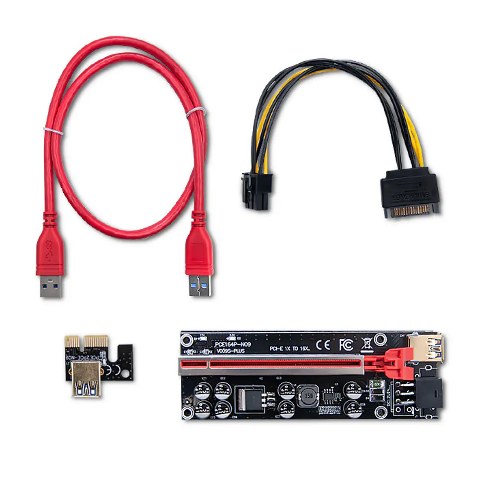Qoltec Riser PCI-E 1x - 16x | USB 3.0 | Ver. 009S Plus | SATA / PCI-E 6 pin (0NC) at Wasserman.eu