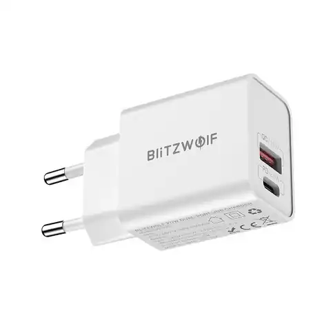 ⁨Blitzwolf BW-S20 wall charger, USB, USB-C, 20W (white)⁩ at Wasserman.eu