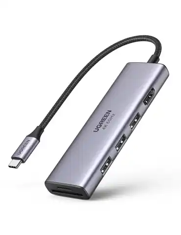 ⁨Adapter 5w1 UGREEN CM511 Hub USB-C do 3 portów USB3.0 + HDMI + TF/SD (szary)⁩ w sklepie Wasserman.eu