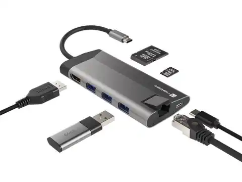 ⁨NATEC MULTIPORT ADAPTER FOWLER PLUS USB-C-> USB 3.0 3X, HDMI 4K, USB-C PD, RJ45, MICRO SD NMP-1690⁩ w sklepie Wasserman.eu