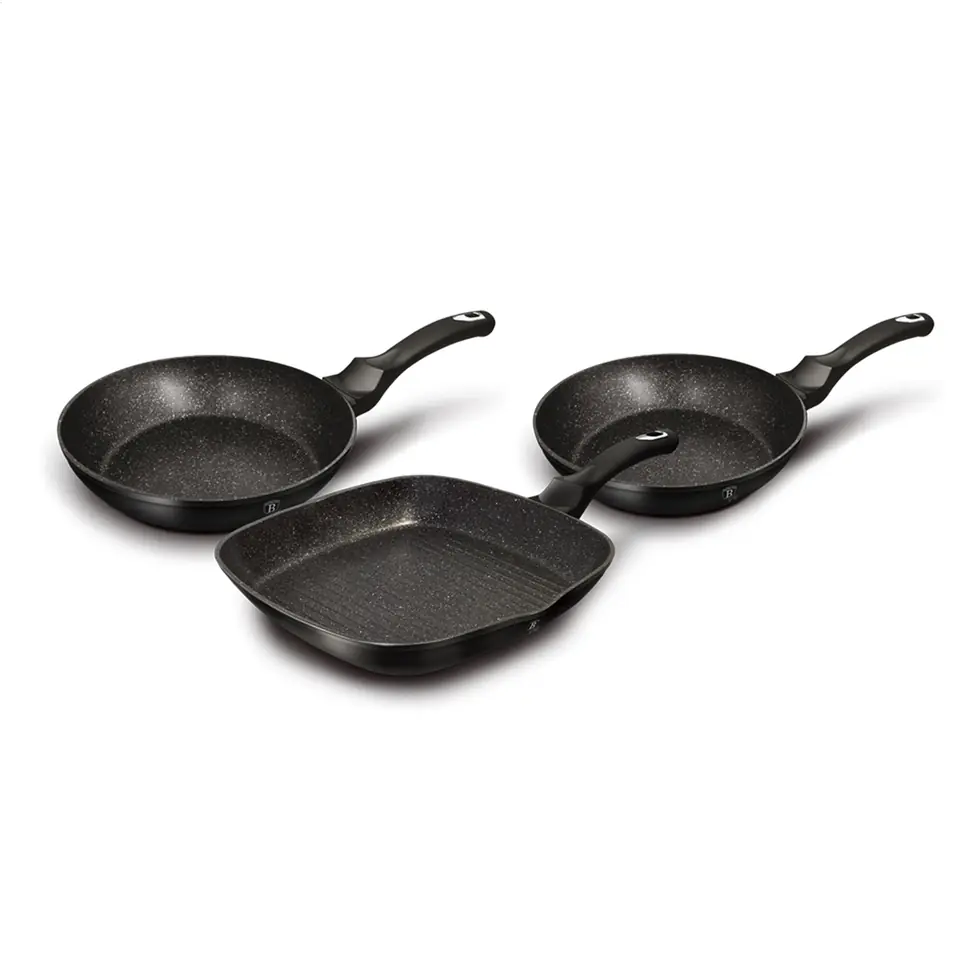 3 PCS FRYING PANS SET BLACK SILVER COLLECTION BH/6157 at Wasserman.eu