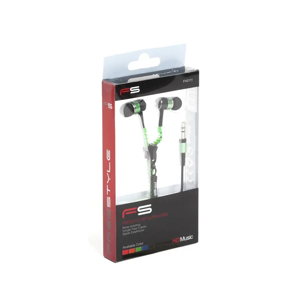 ⁨FREESTYLE ZIP EARPHONES + MIC FH2111 GREEN [41800]⁩ at Wasserman.eu