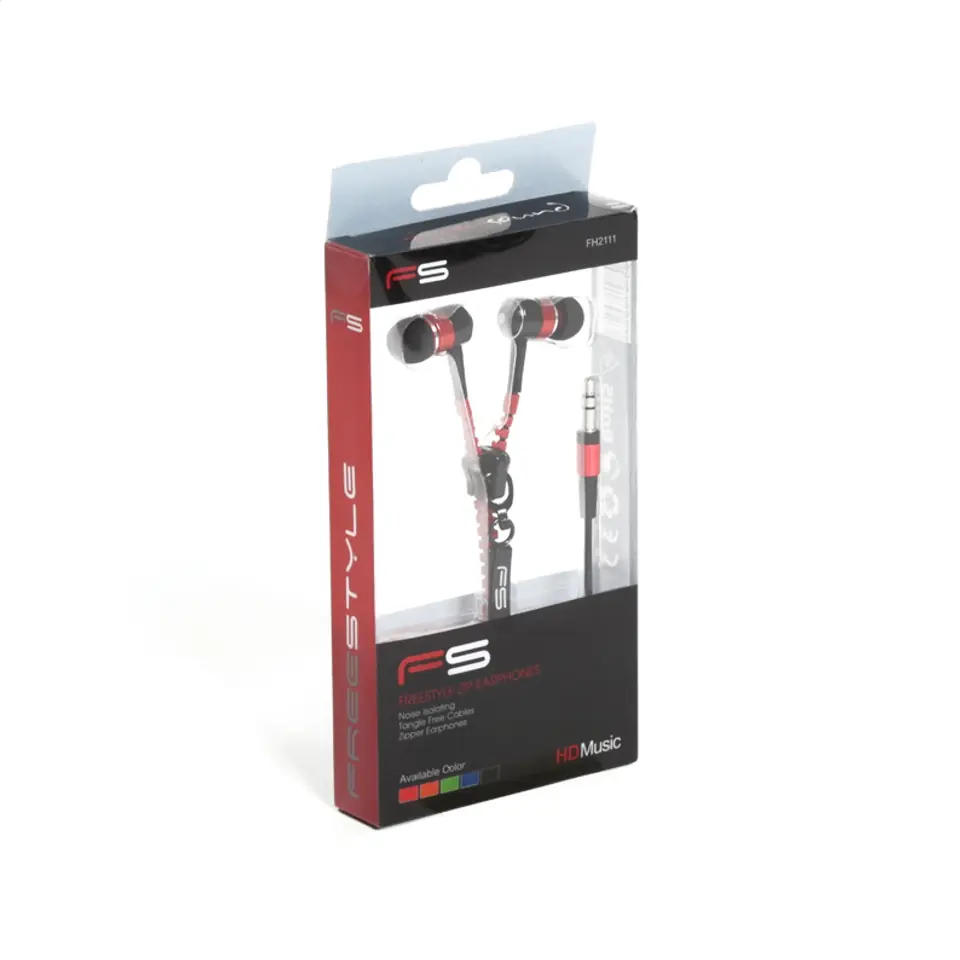 ⁨FREESTYLE ZIP EARPHONES + MIC FH2111 RED [41802]⁩ at Wasserman.eu