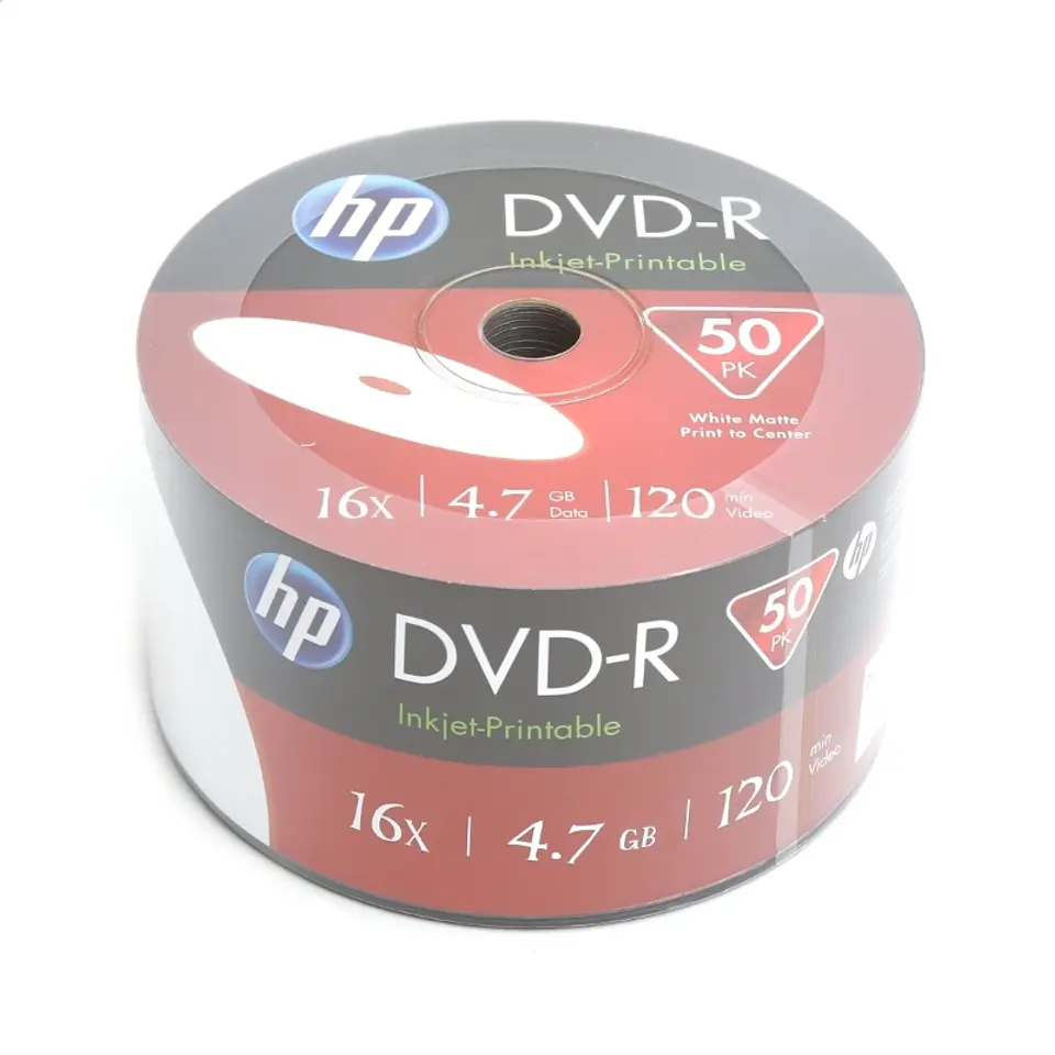 ⁨HP DVD-R 4.7GB 16X WHITE FF INKJET PRINTABLE SP*50 14201/69302⁩ at Wasserman.eu