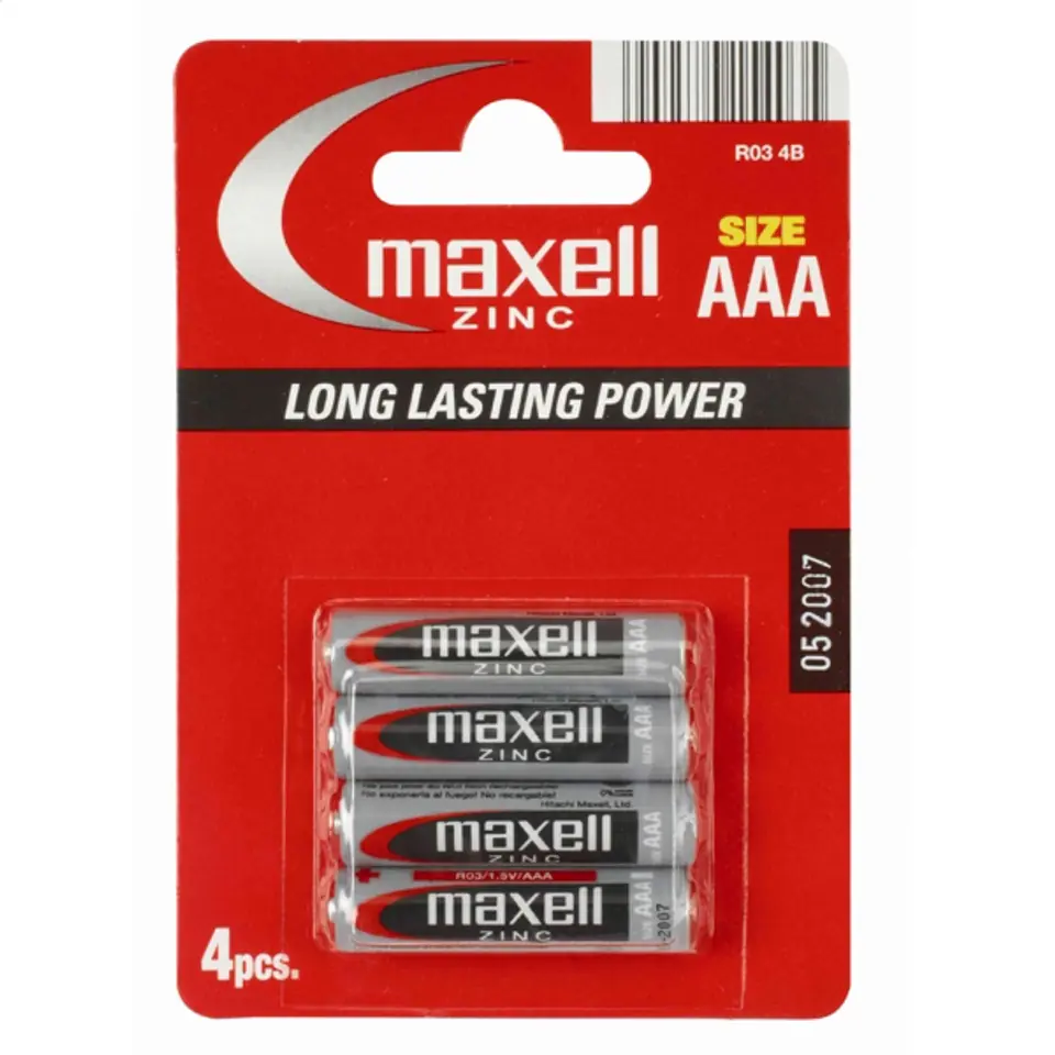 ⁨MAXELL BATTERY MANGANESE/ZINC R03/AAA BLISTER*4 774407.04.EU⁩ at Wasserman.eu