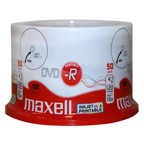 ⁨MAXELL DVD-R 4,7GB 16X PRINTABLE FF WHITE CAKE*50 275701.40.TW⁩ w sklepie Wasserman.eu