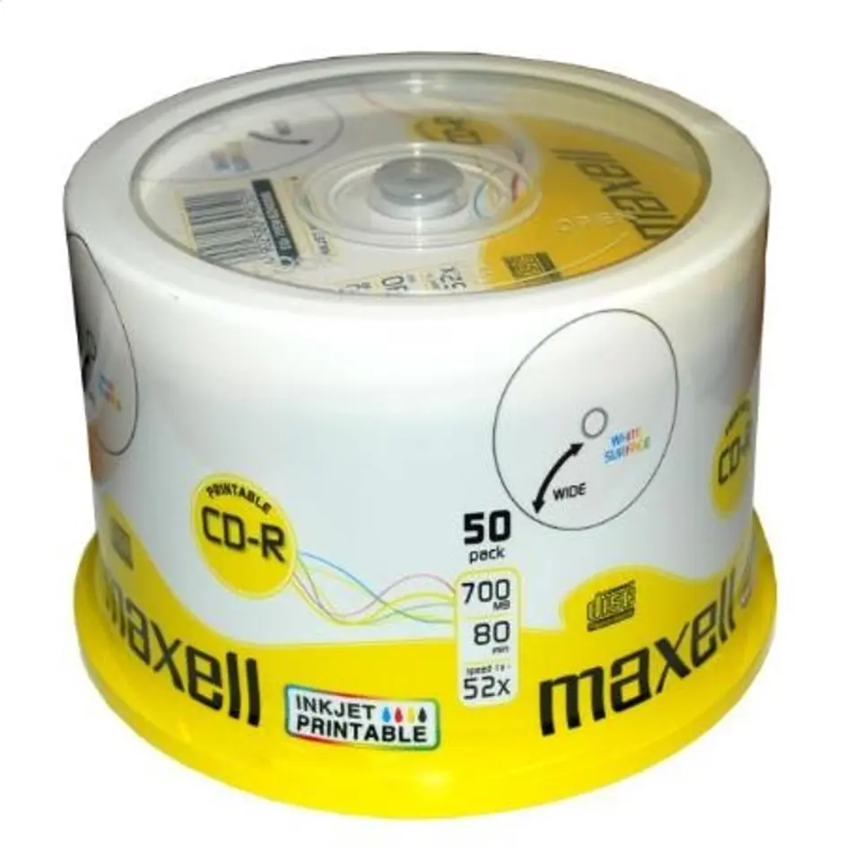 ⁨MAXELL CD-R 700MB 52X PRINTABLE FF NO ID CAKE*50 624006.40.CN⁩ w sklepie Wasserman.eu