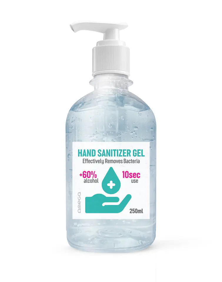 ⁨OMEGA HAND SANITIZER 250ML BOTTLE WITH PUMP +60% ALCOHOL [45318]⁩ at Wasserman.eu