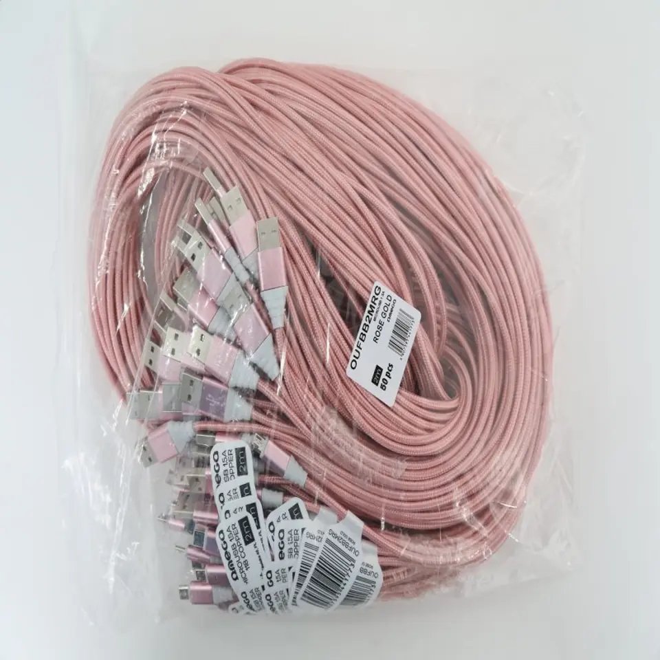 ⁨OMEGA FABRIC BRAIDED MICRO USB 1,5A 118 COPPER POLY 2M ROSE GOLD [44177]⁩ at Wasserman.eu