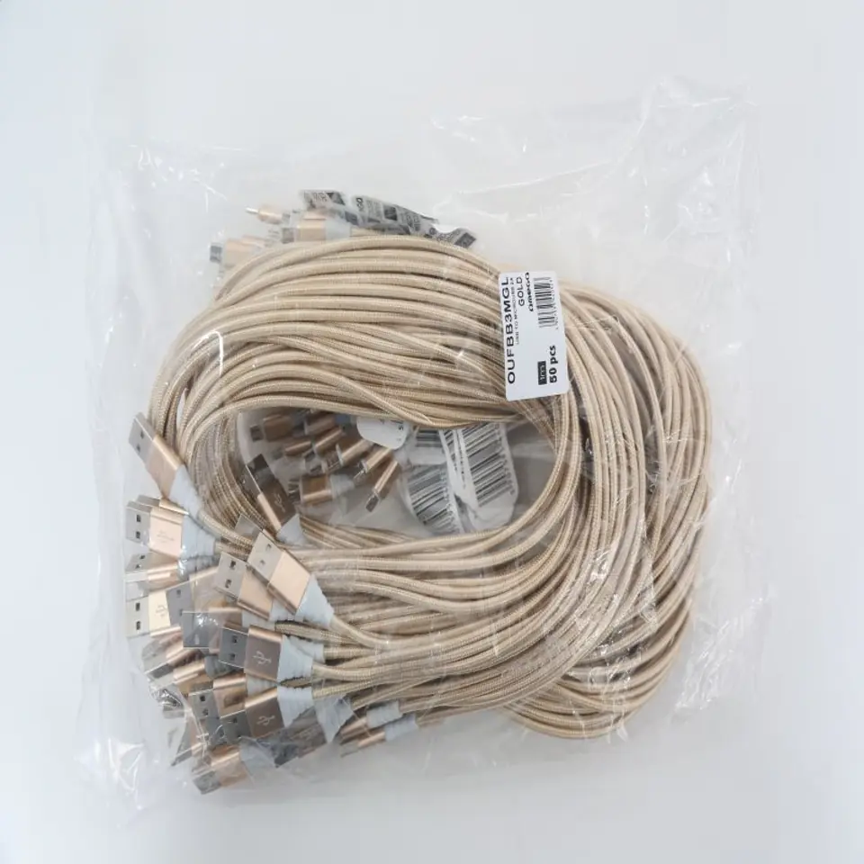 ⁨OMEGA MICRO USB TO USB FABRIC BRAIDED CABLE KABEL 2A 1M POLYBAG GOLD [44052]⁩ w sklepie Wasserman.eu