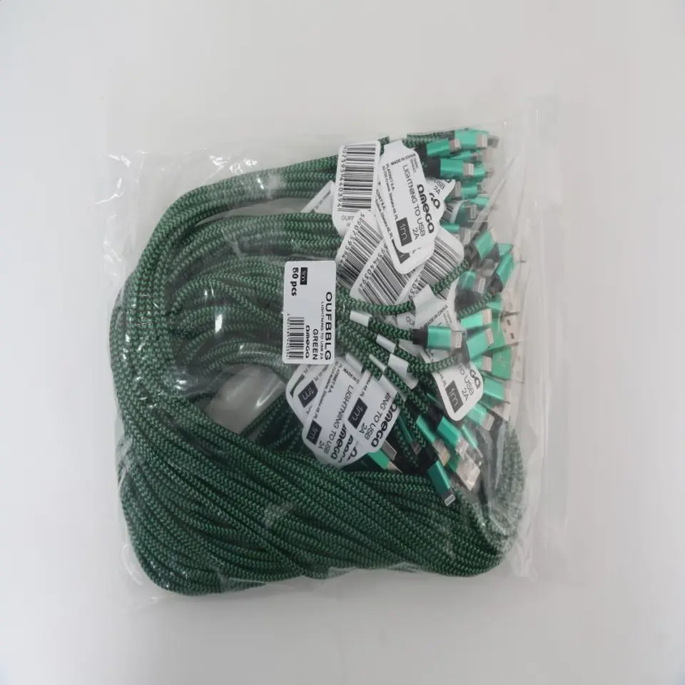 ⁨OMEGA FABRIC BRAIDED LIGHTNING TO USB 2A POLY 1M GREEN [44039]⁩ at Wasserman.eu