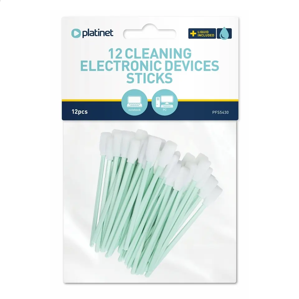 ⁨PLATINET CLEANING STICKS FOR DEVICES 12PCS + LIQUID  2x2ML  [43155]⁩ at Wasserman.eu