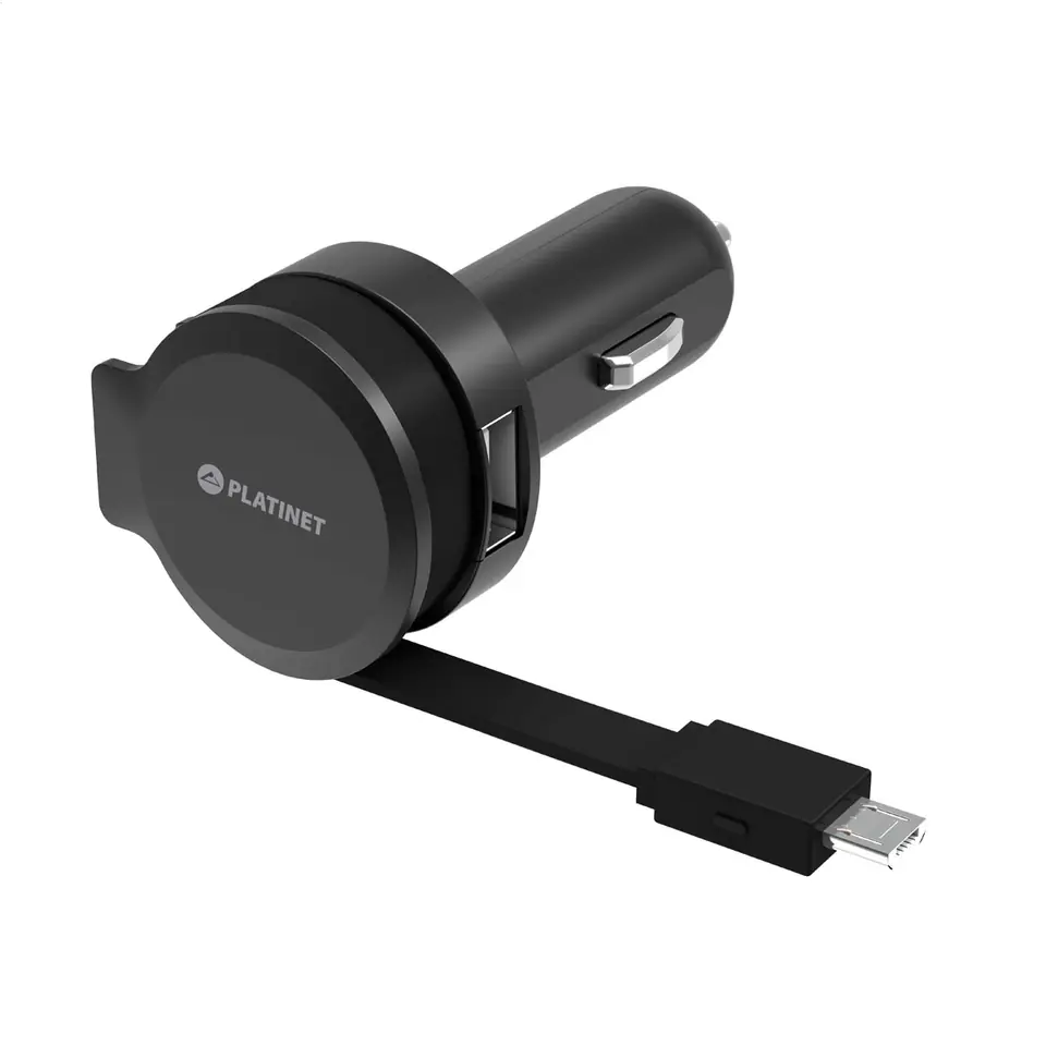 ⁨PLATINET CAR CHARGER ŁADOWARKA SAMOCHODOWA ROLLING CABLE KABEL 2.4A MICRO [44650]⁩ w sklepie Wasserman.eu